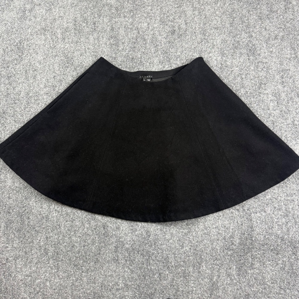Theory Skirt Womens 00 Black Wool Cashmere Blend A-Line Mini Career Flare